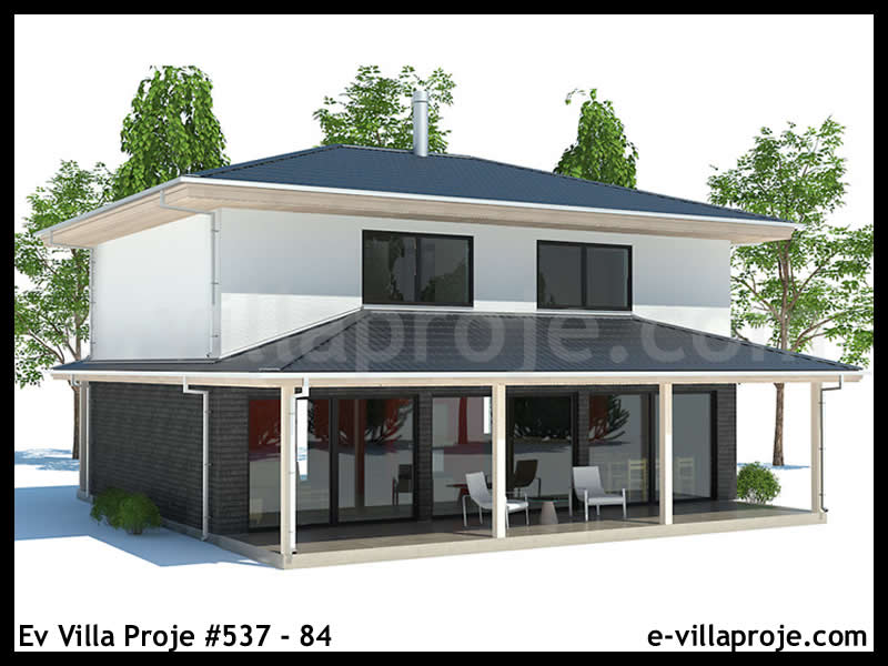 CVL-537-84 • 116 m² 3+1 Dubleks Çelik Villa - Mimari Kat Planı ve Dış Cephe