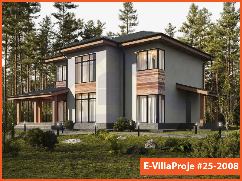 CVL-25-2008 • 195 m² 5+1 Dubleks Çelik Villa - Mimari Kat Planı ve Dış Cephe