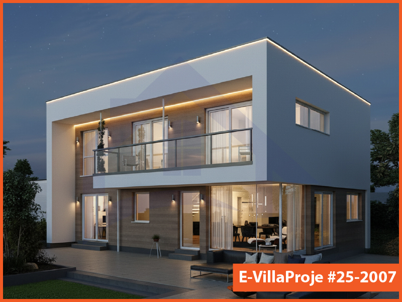 CVL-25-2007 • 210 m² 5+1 Dubleks Çelik Villa - Mimari Kat Planı ve Dış Cephe