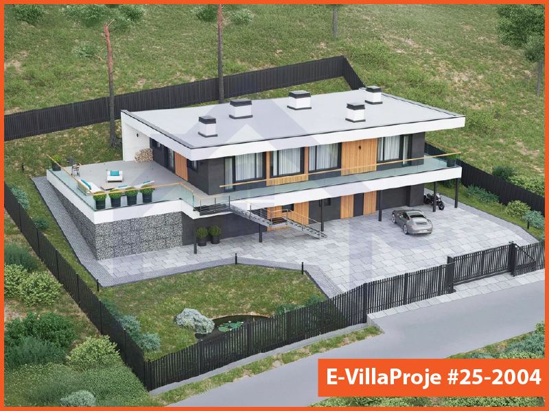 CVL-25-2004 • 406 m² 5+1 Dubleks Çelik Villa - Mimari Kat Planı ve Dış Cephe