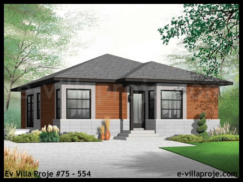 CVL-75-554 • 87 m² 2+1 Tek Katlı Çelik Villa - Mimari Kat Planı ve Dış Cephe